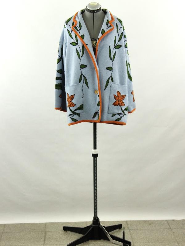 AVDW Antwerp licht blauwe gebreid 100% wollen vest met botanisch motief (L)