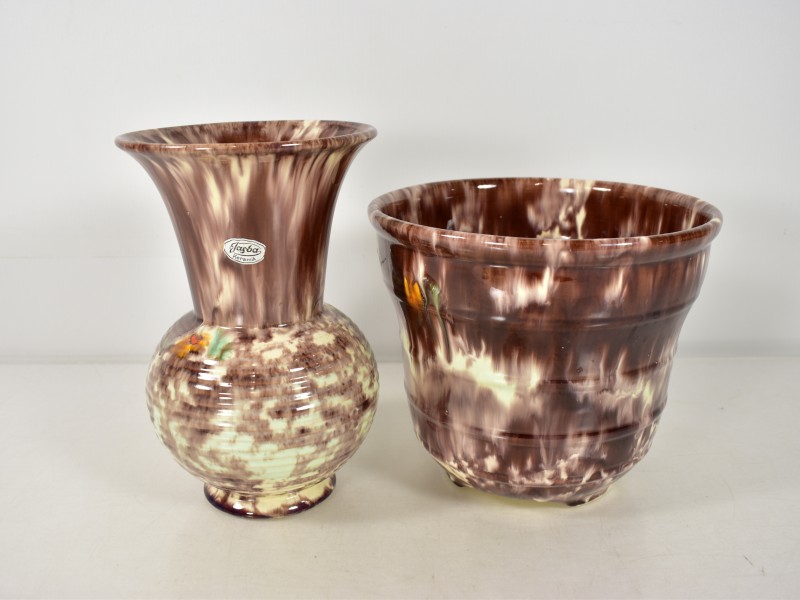 Jasba Keramik vaas en bloempot set – West Germany, jaren 60–70.