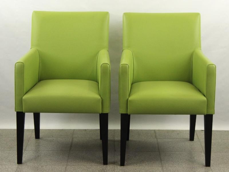 Set van 2 moderne lederen armstoelen in fris appelgroen - stijl Quattro Meble