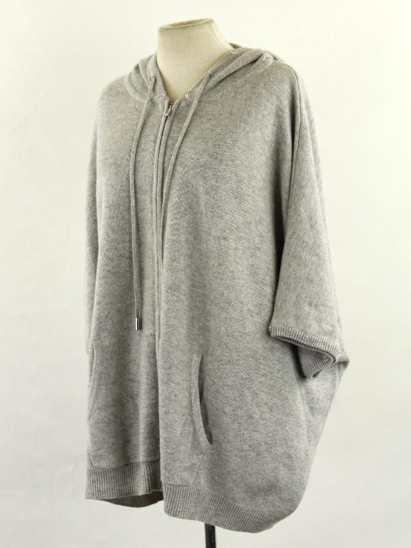 Max & Moi Paris - grijze oversized vest met kap uit wol en cashmere