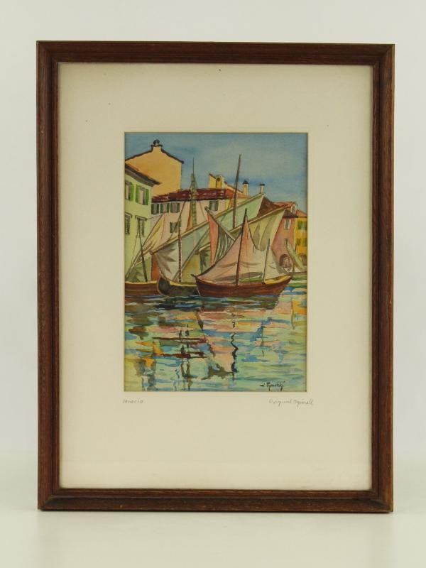 Aquarel schilderij “Venecia” met zeilboten – gesigneerd