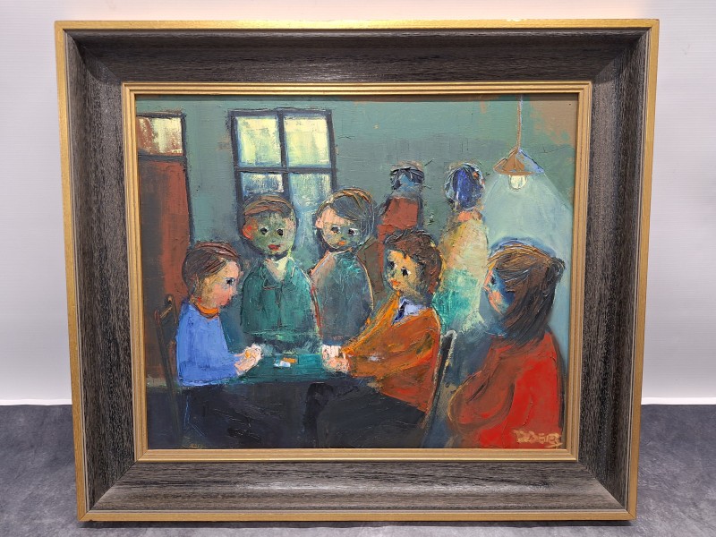 Expressionistisch volks tafereel | Origineel olieverfschilderij - Willy De Bever