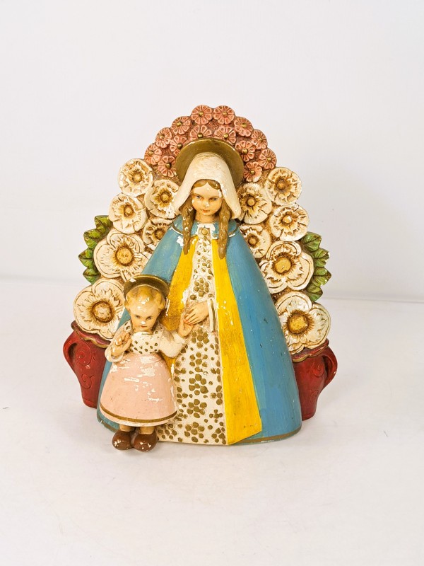 Vintage religieuze keramische sculptuur “Madonna met kind” – Art Bragançon.