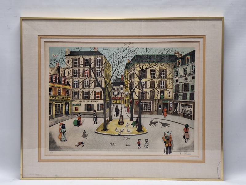 “La Place Furstenberg”, Parijs - Gesigneerde E.A.-litho (Artist's Proof) - Eugène Delcroy