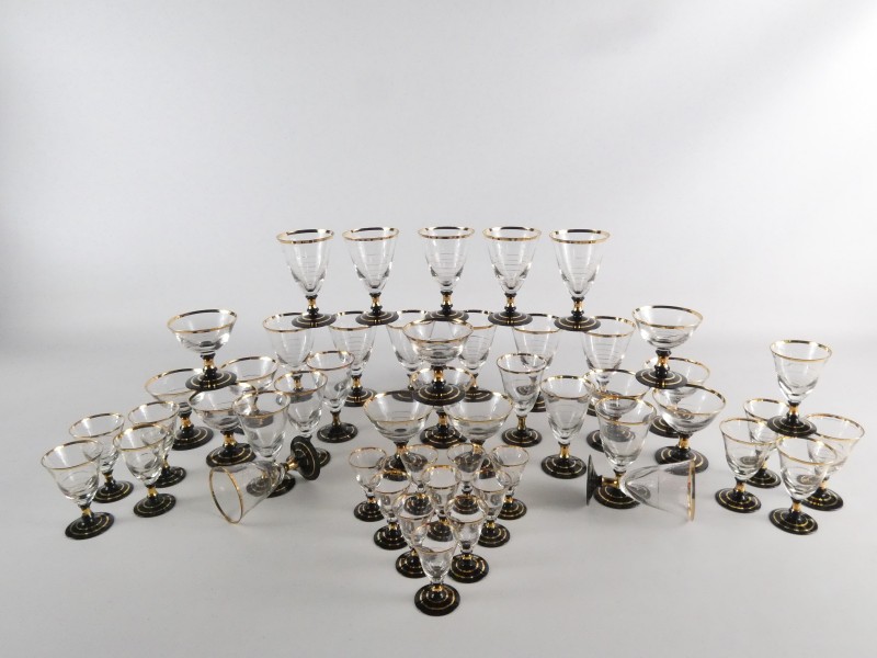 Groot lot vintage kristallen glazen Art Deco stijl - 50 stuks
