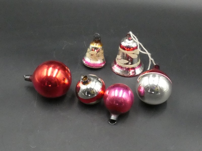 Vintage AJEKO glazen kerstornamenten – Set van 6