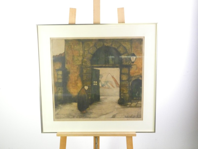 Fraaie ingelijste kleurenets/aquatint