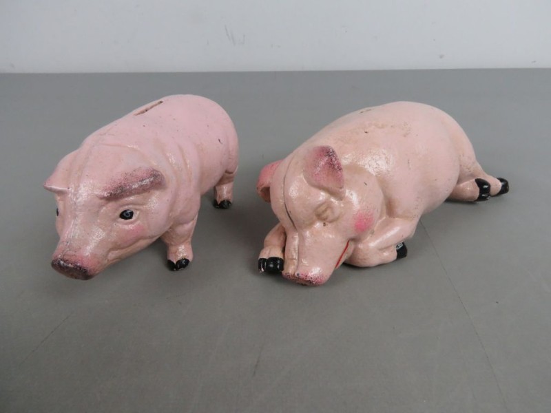 Gietijzeren Spaarvarkens - set van twee