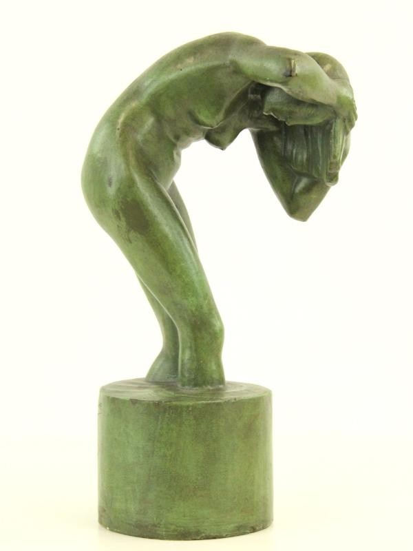 Groen gepatineerd gipsen naakt Gustaaf Van den Meersche (1891-1970)