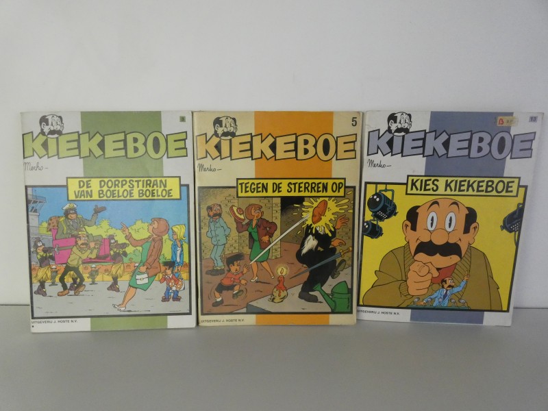 Set van 3 vintage Kiekeboe-stripalbums – Merho, waaronder eerste druk
