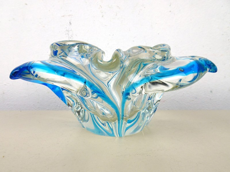 Helder/blauw glazen asbak