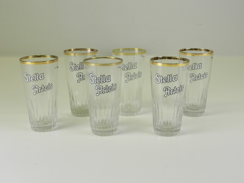 6 vintage geribd Stella Artois glazen 33cl