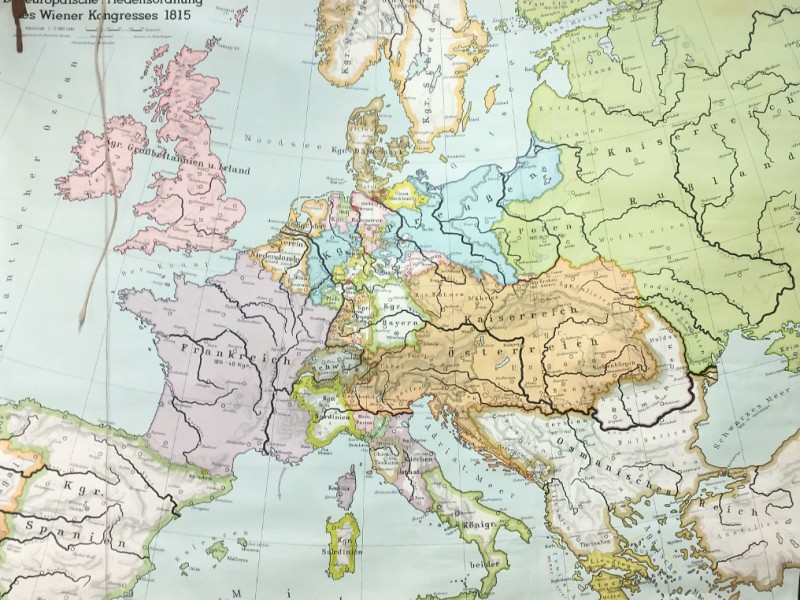 Grote oude landkaart (canvas) van Europa 1815/1871
