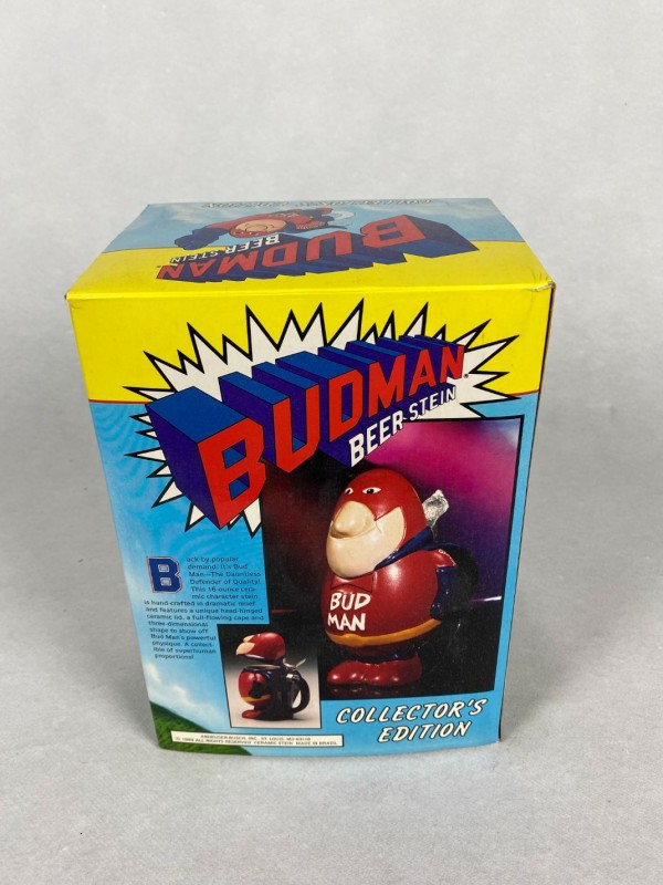 Nieuwe vintage Budweiser Bud Man Beer Stein in doos uit 1989