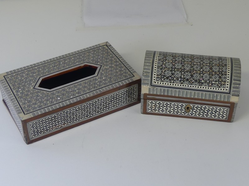 Vintage micro mozaïek juwelendoos en Tissuedoos